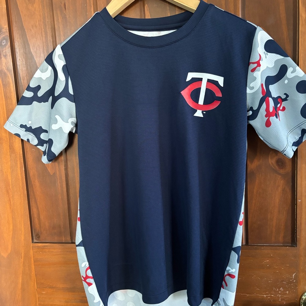Kids Mn Twins Navy and Gray Camouflage T-Shirt
